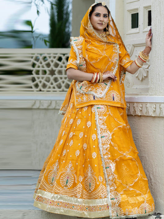 5 Meter Gher Soft Organza Rajputi Poshak with Laffa gotta Border Work-91682