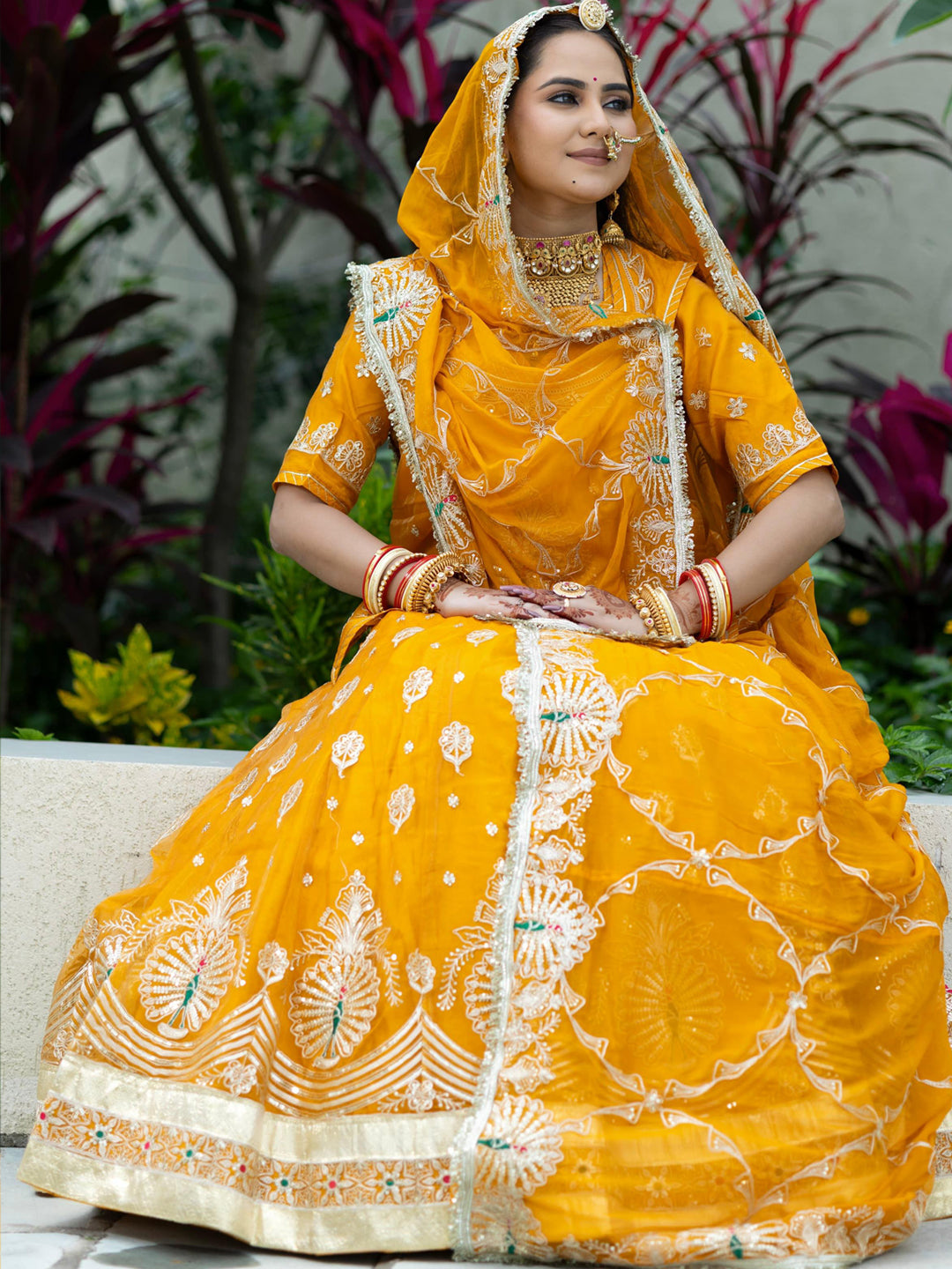 5 Meter Gher Soft Organza Rajputi Poshak with Laffa gotta Border Work-91682