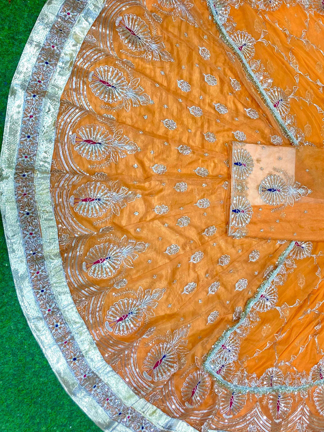 5 Meter Gher Soft Organza Rajputi Poshak with Laffa gotta Border Work-91680