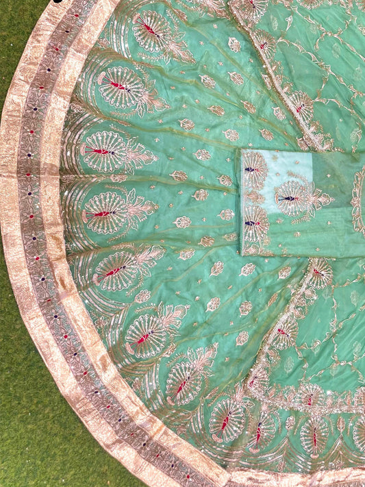 5 Meter Gher Soft Organza Rajputi Poshak with Laffa gotta Border Work-91679