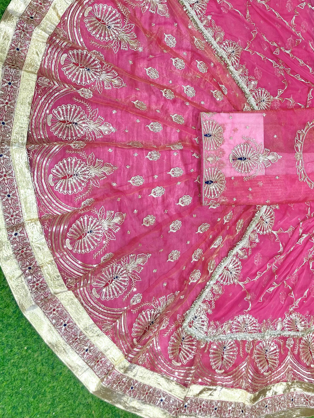 5 Meter Gher Soft Organza Rajputi Poshak with Laffa gotta Border Work-91678