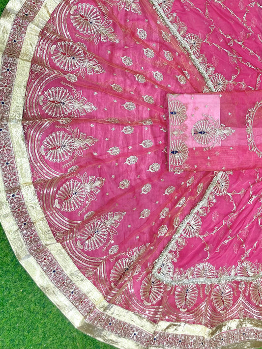 5 Meter Gher Soft Organza Rajputi Poshak with Laffa gotta Border Work-91678