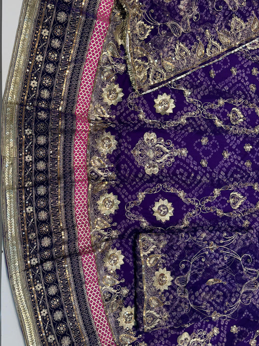 4 Meter Chundari Print Gorgette Premium quality Rajputi Poshak with stone Work-91665