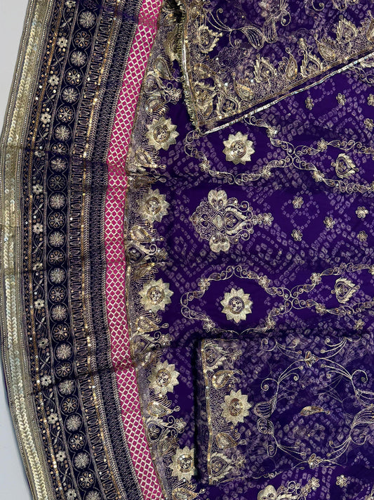 4 Meter Chundari Print Gorgette Premium quality Rajputi Poshak with stone Work-91665