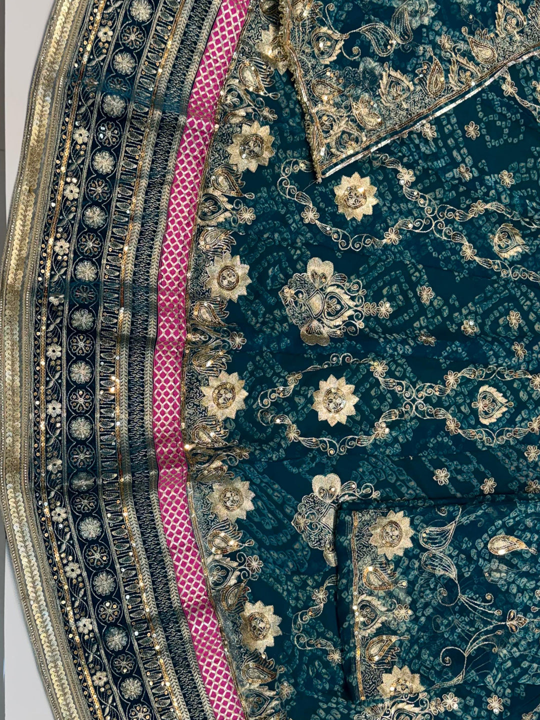 4 Meter Chundari Print Gorgette Premium quality Rajputi Poshak with stone Work in Blue color-91671