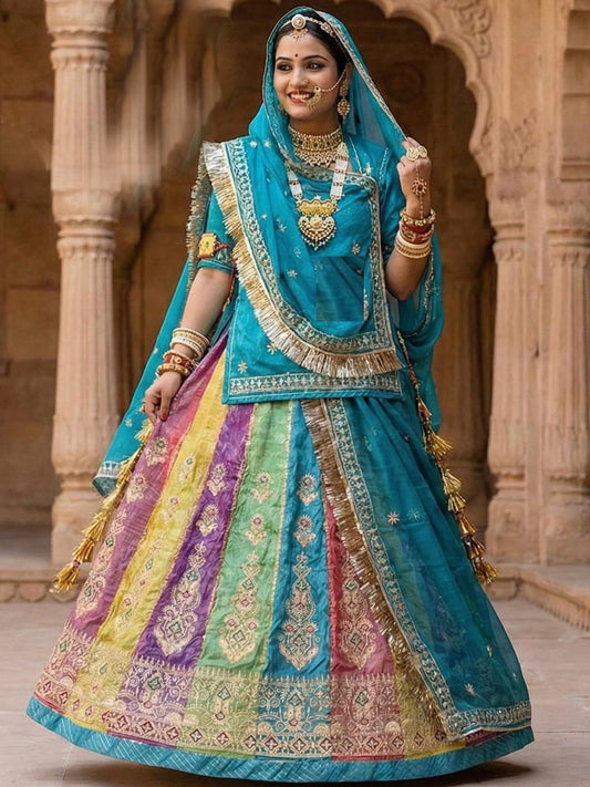 4 Meter flare Gold Crush Festival wedding Rajputi Poshak-