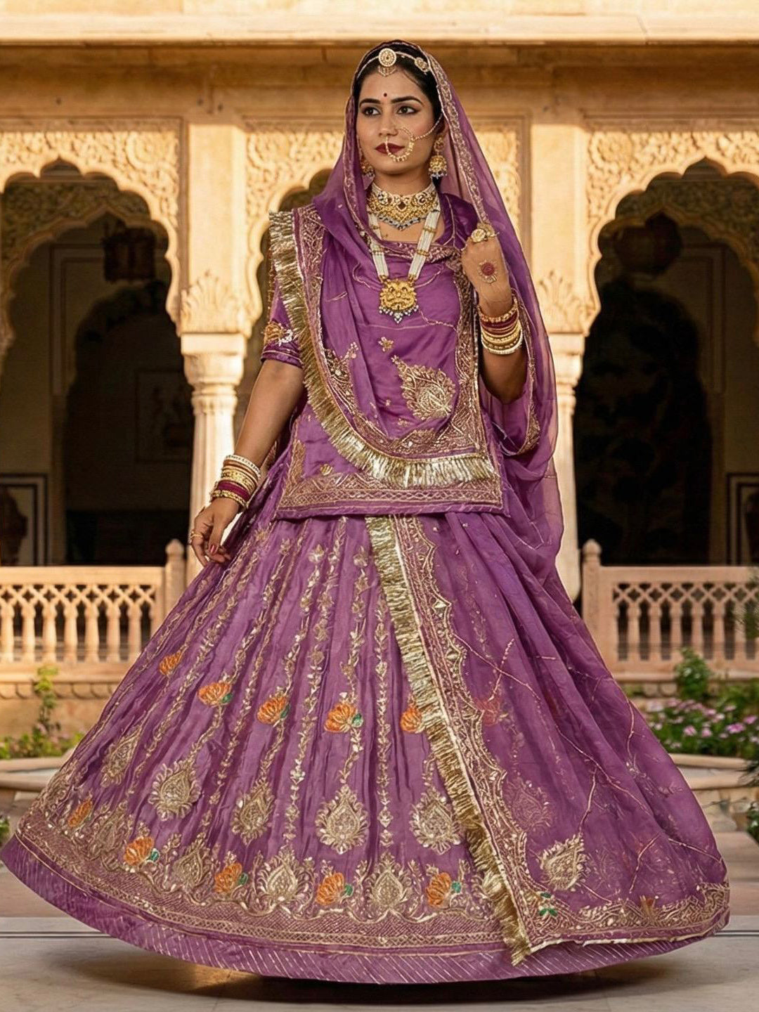 4 Meter flare Gold Crush Festival wedding Rajputi Poshak-91750