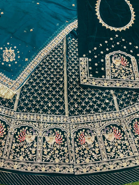 Blue Velvet Festival wedding Rajputi Poshak with Codding work-91756