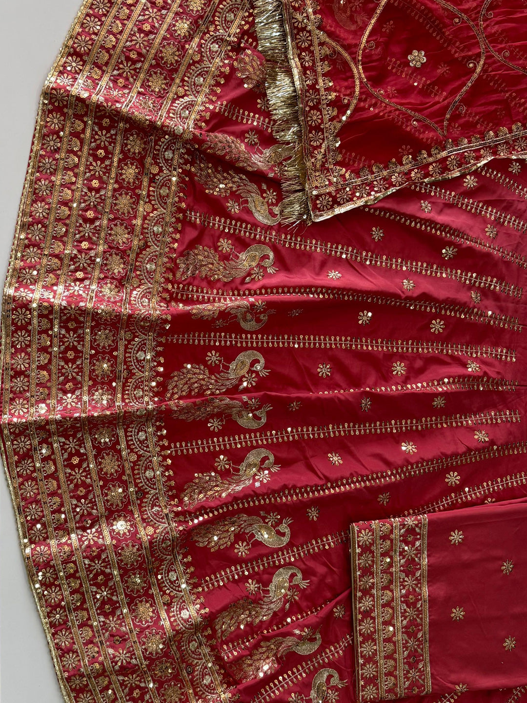 4 Meter flare Heavy Silk Crepe wedding Rajputi Poshak In Red color -91765