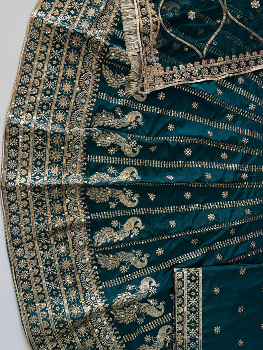 4 Meter flare Heavy Silk Crepe wedding Rajputi Poshak In blue color -91764