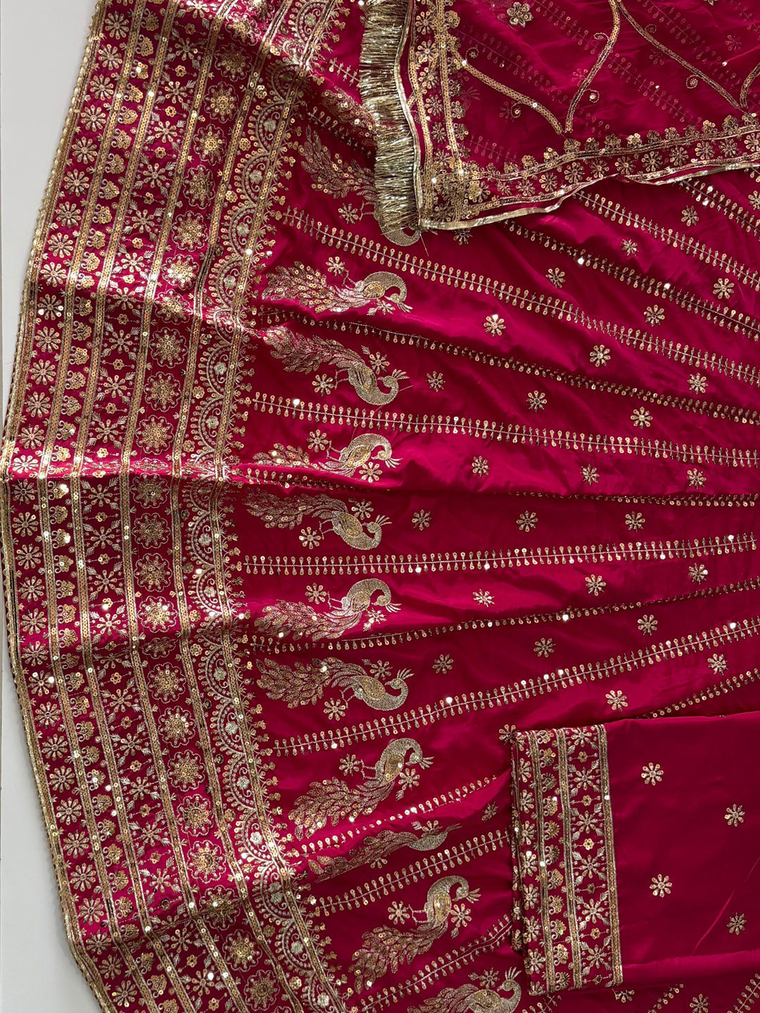 4 Meter flare Heavy Silk Crepe wedding Rajputi Poshak In Pink color -91766