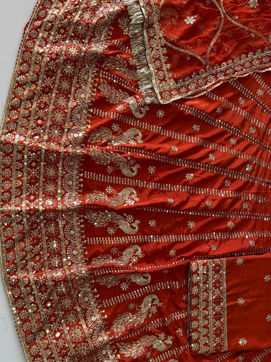 4 Meter flare Heavy Silk Crepe wedding Rajputi Poshak In Orange color -91769