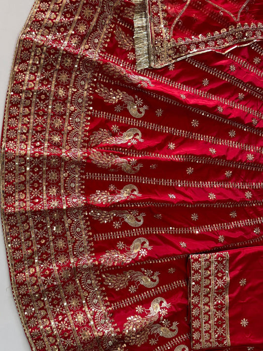 4 Meter flare Heavy Silk Crepe wedding Rajputi Poshak In Red color -91765