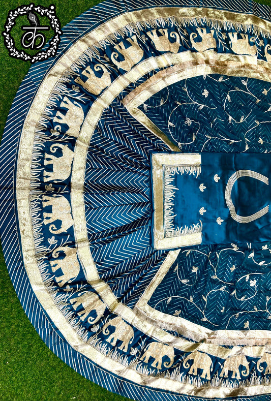 4 Meter Full Gher Satin Humarahi Pure Wedding Traditional Rajputi Poshak with Seekiya Gotta work-81641