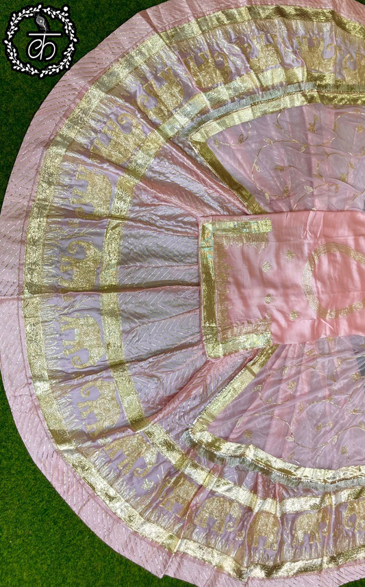 4 Meter Full Gher Satin Humarahi Pure Wedding Traditional Rajputi Poshak with Seekiya Gotta work-81763