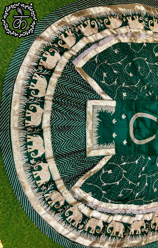 4 Meter Full Gher Satin Humarahi Pure Wedding Traditional Rajputi Poshak with Seekiya Gotta work-61028