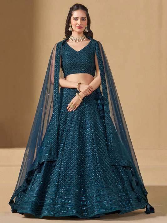 Georgette Traditional Reception Semi-Stitched Lehenga Choli In Blue color-41006