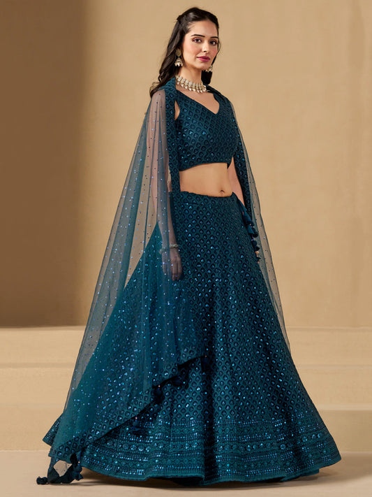 Georgette Traditional Reception Semi-Stitched Lehenga Choli In Blue color-41006