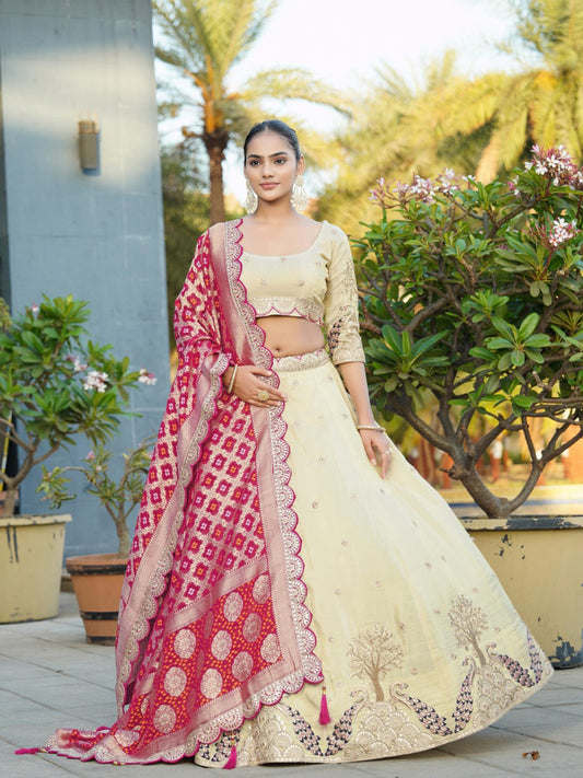 Bandhani Viscose Reception Sangeet Semi-Stitched Lehenga Choli -40995