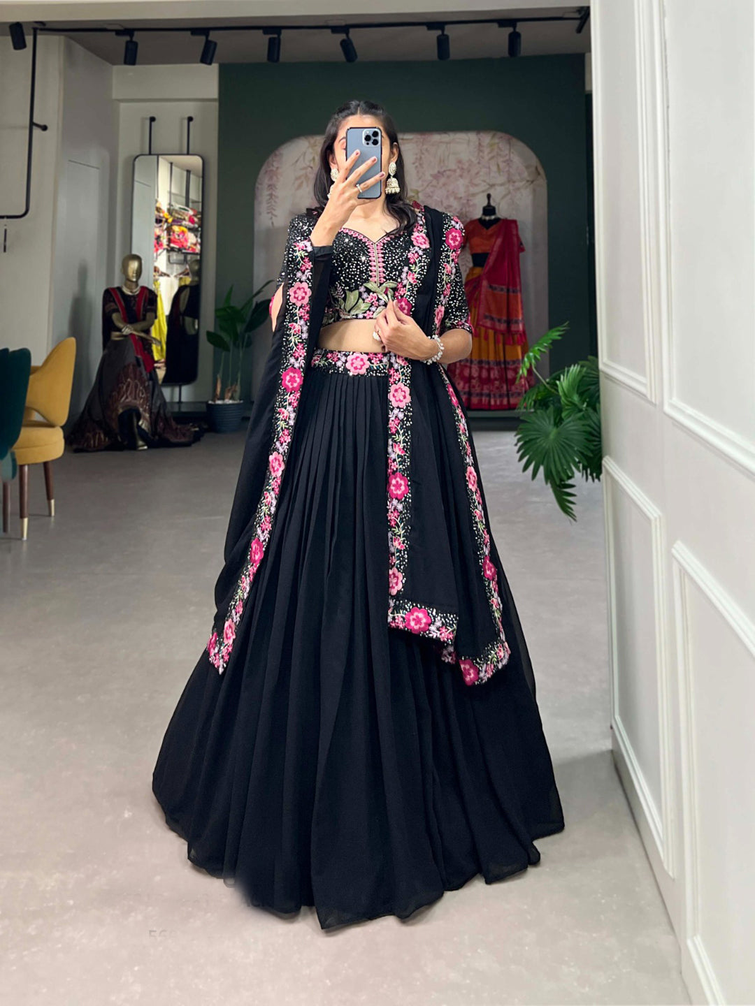 Georgette Gliterring Reception Sangeet Semi-Stitched Lehenga Choli -40994