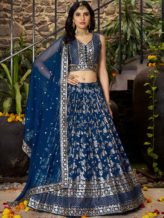 Dola Silk jacquard Traditional Reception Semi-Stitched Lehenga Choli In Blue color-82140
