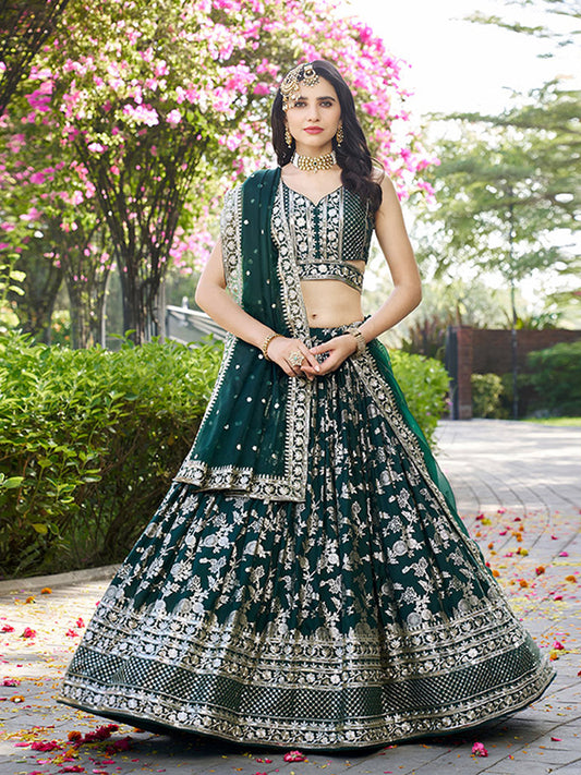 Dola Silk jacquard Traditional Reception Semi-Stitched Lehenga Choli In Green color-82143