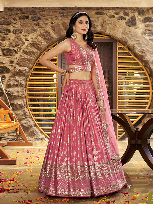 Dola Silk jacquard Traditional Reception Semi-Stitched Lehenga Choli In Pink color-81155