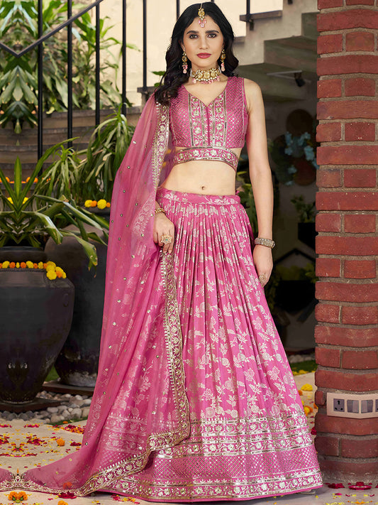 Dola Silk jacquard Traditional Reception Semi-Stitched Lehenga Choli In Pink color-81153