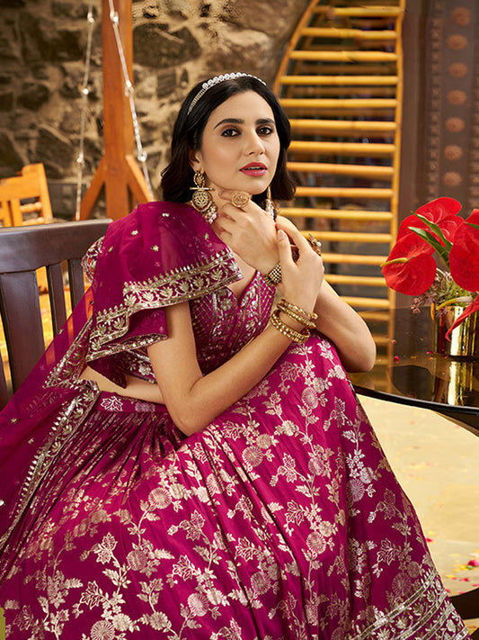 Dola Silk jacquard Traditional Reception Semi-Stitched Lehenga Choli In Pink color-41022