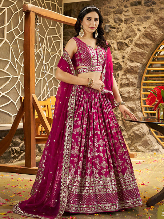 Dola Silk jacquard Traditional Reception Semi-Stitched Lehenga Choli In Pink color-41022