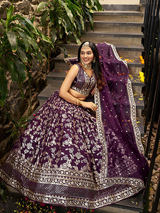 Dola Silk jacquard Traditional Reception Semi-Stitched Lehenga Choli In purple color-82028