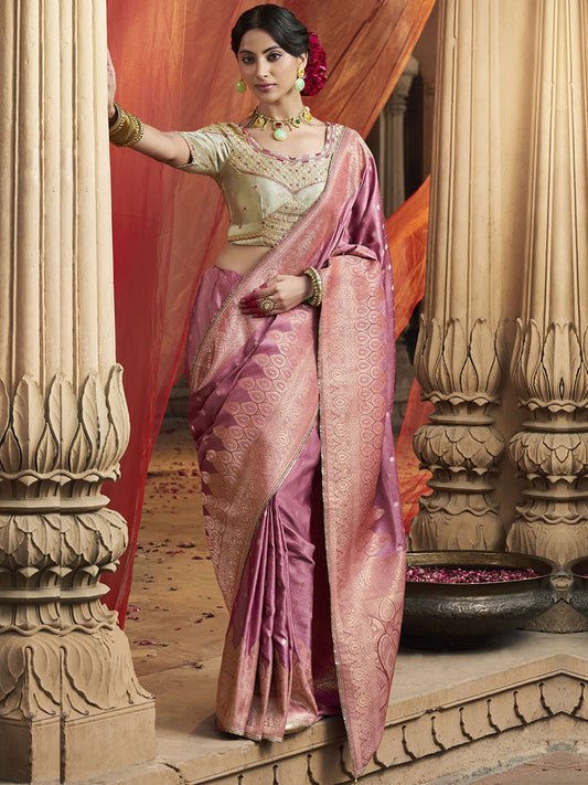 Lace Border Contrast Designer Pure Satin Traditional Saree-91269