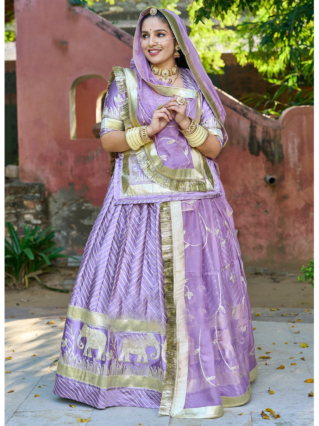 4 Meter Full Gher Satin Humarahi Pure Wedding Traditional Rajputi Poshak with Seekiya Gotta work-81637